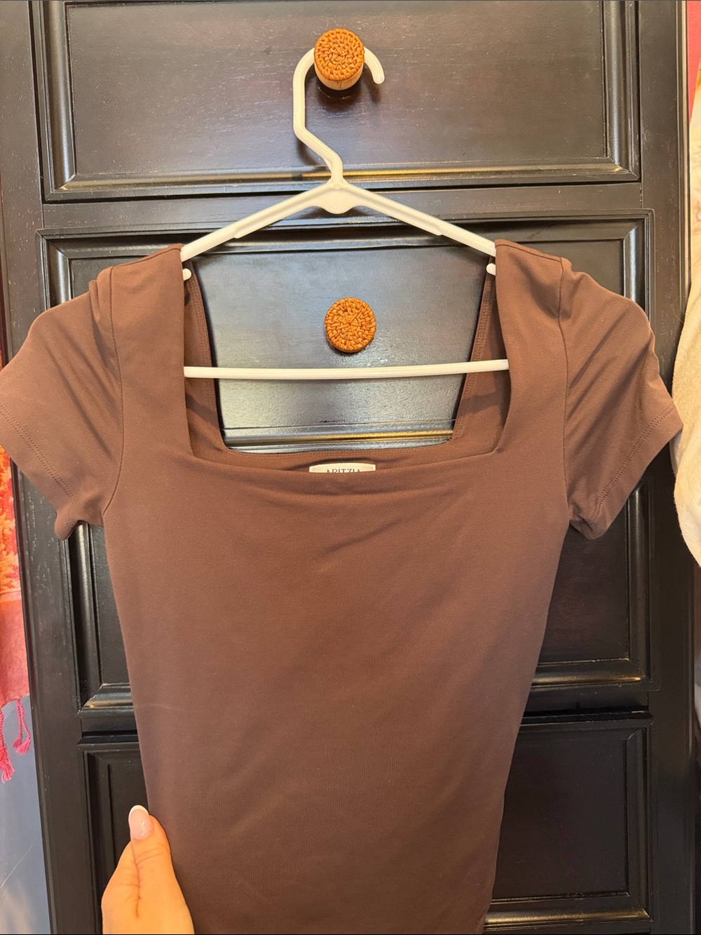Aritzia Contour Brown Square-Neck Short Sleeve Women's Bodysuit